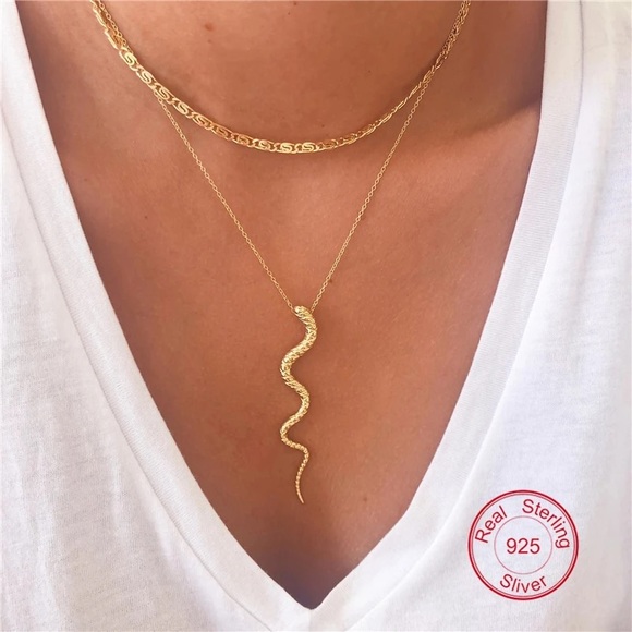 Jewelry - New 18K Gold Vermeil Sterling Silver snake necklace